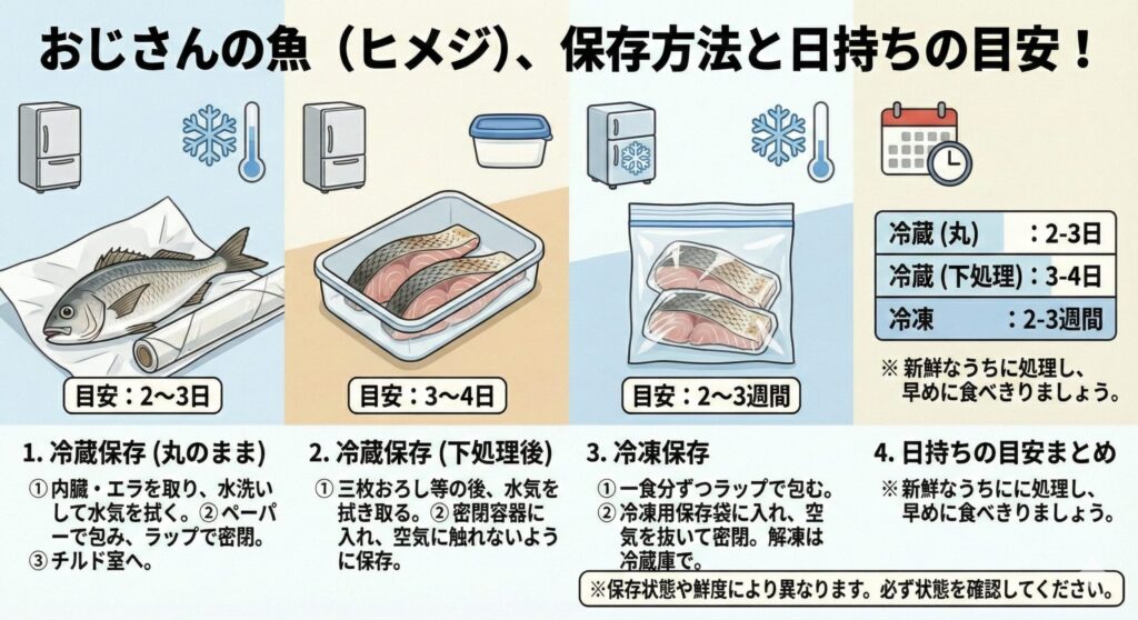 おじさんの魚の保存方法と日持ちの目安