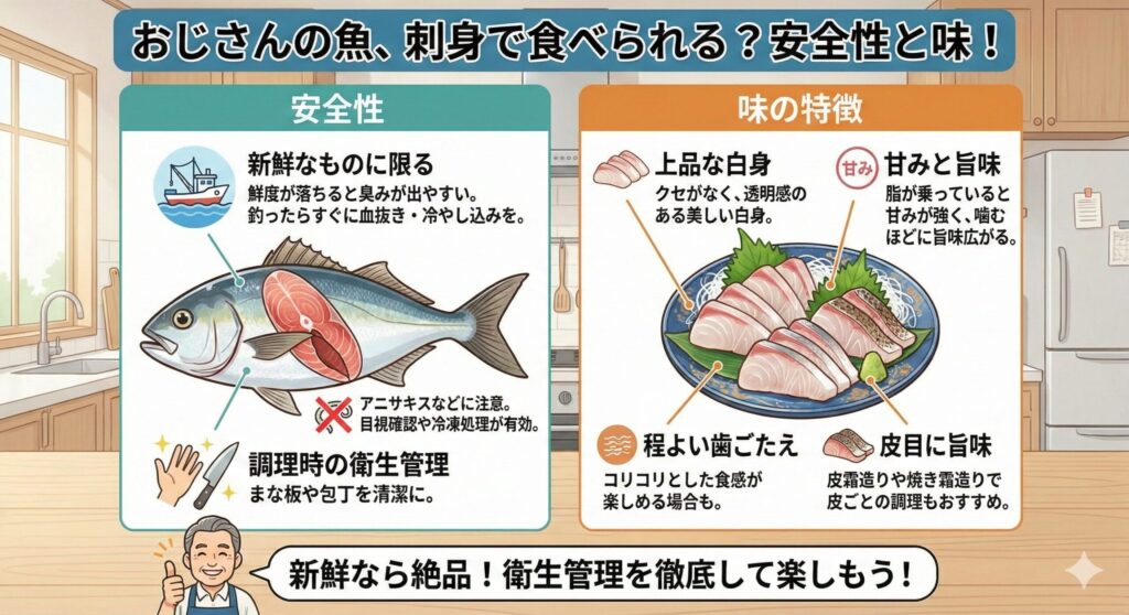 おじさんの魚は刺身で食べられる？安全性と味を解説