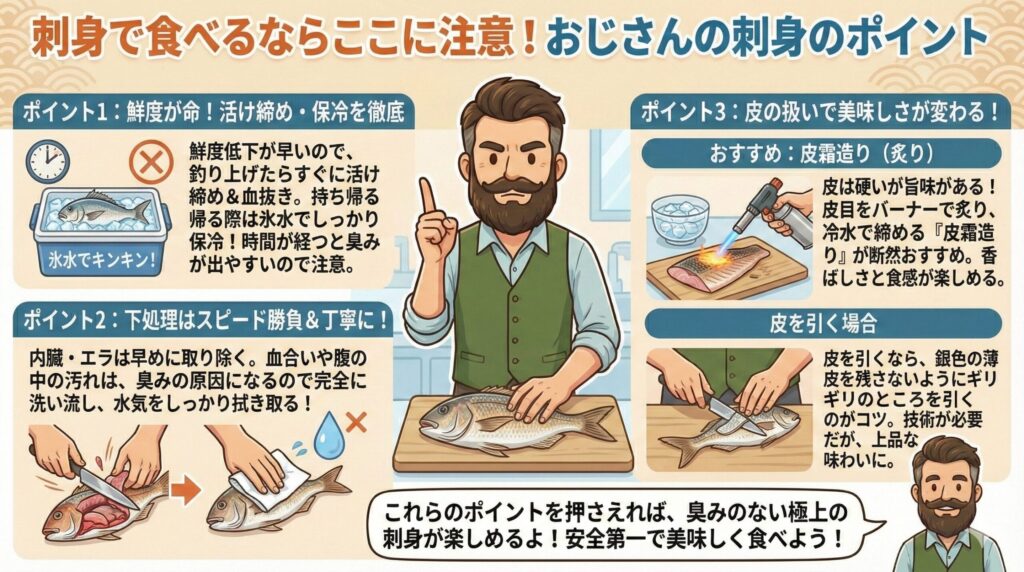 刺身で食べるならここに注意!おじさんの刺身のポイント