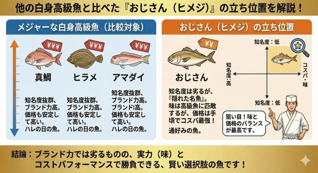 他の白身高級魚と比べると立ち位置は?