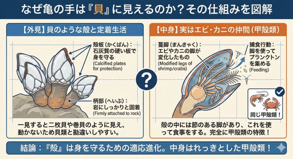 亀の手はなぜ貝に見えるのか