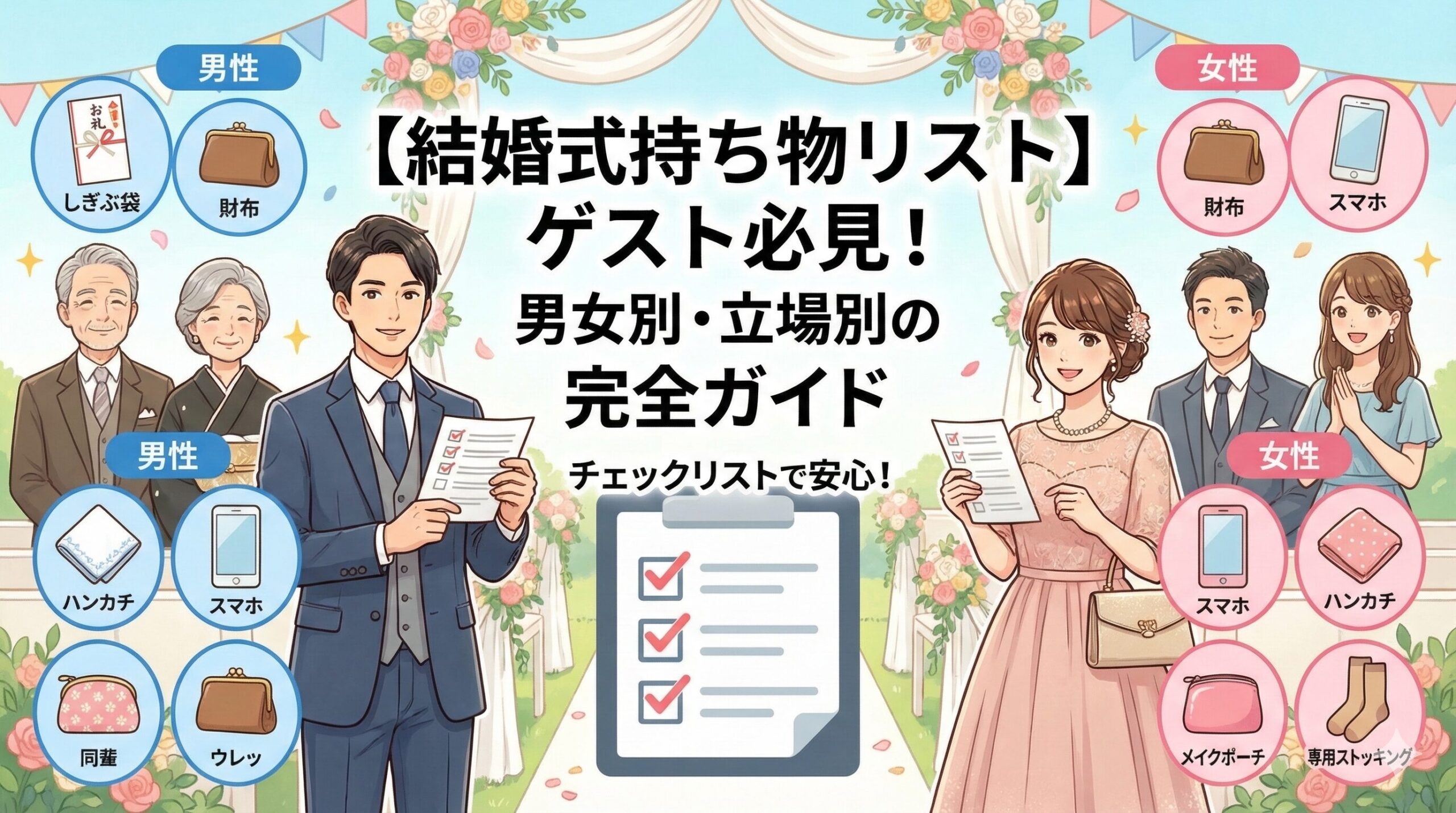 【結婚式持ち物リスト】ゲスト必見！男女別・立場別の完全ガイド
